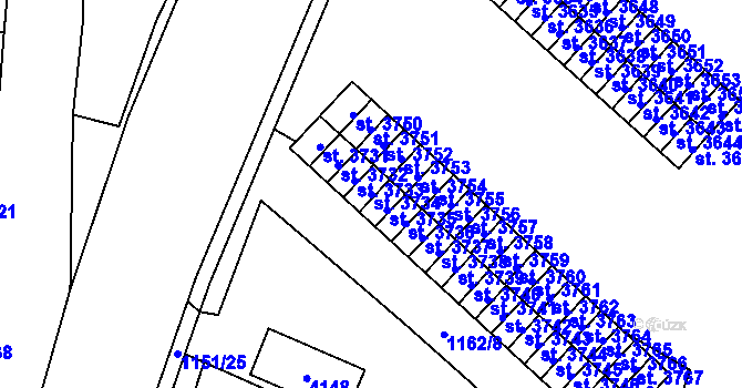 Parcela st. 3734 v KÚ Aš, Katastrální mapa