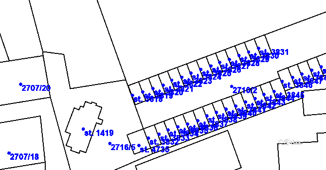 Parcela st. 3821 v KÚ Aš, Katastrální mapa
