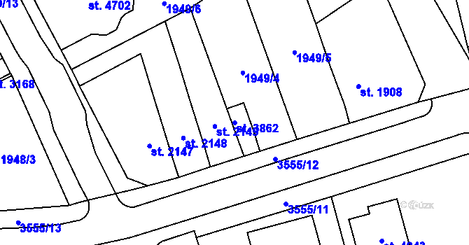 Parcela st. 3862 v KÚ Aš, Katastrální mapa