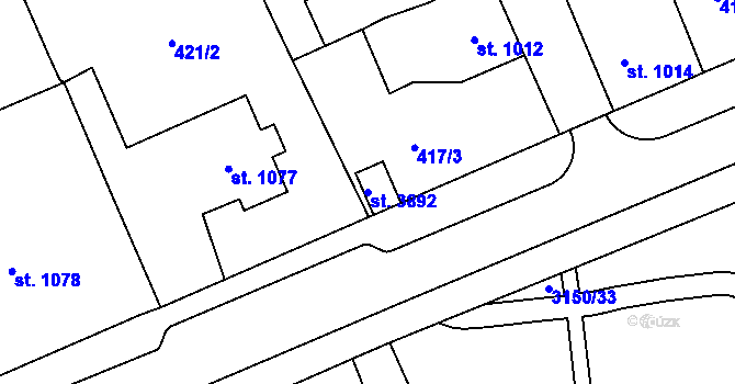 Parcela st. 3892 v KÚ Aš, Katastrální mapa