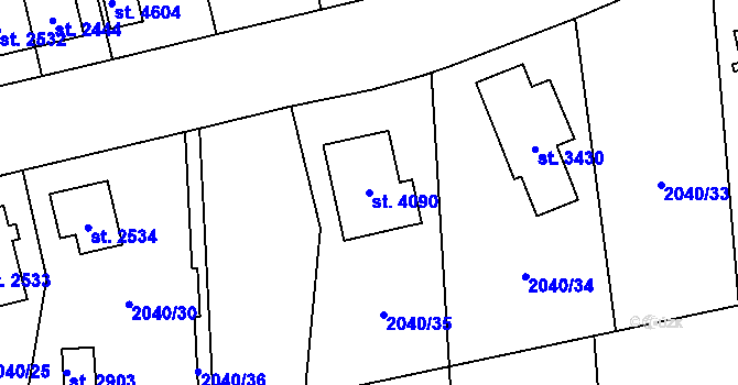 Parcela st. 4090 v KÚ Aš, Katastrální mapa