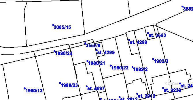 Parcela st. 4299 v KÚ Aš, Katastrální mapa