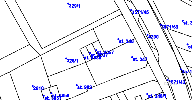 Parcela st. 4357 v KÚ Aš, Katastrální mapa