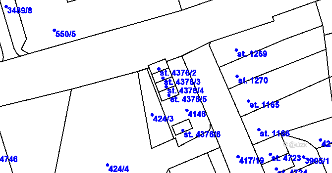 Parcela st. 4376/4 v KÚ Aš, Katastrální mapa