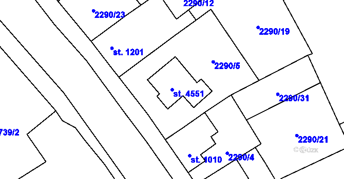 Parcela st. 4551 v KÚ Aš, Katastrální mapa