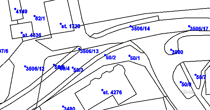 Parcela st. 50/2 v KÚ Aš, Katastrální mapa