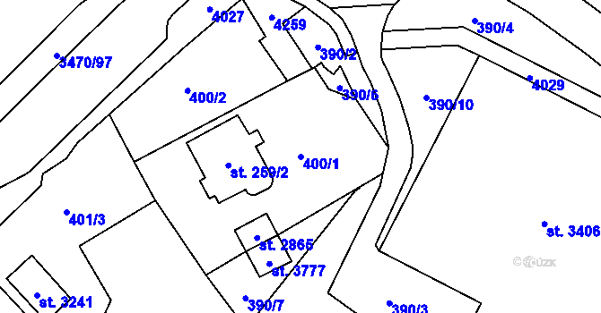 Parcela st. 400/1 v KÚ Aš, Katastrální mapa