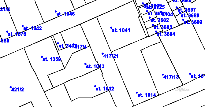 Parcela st. 417/21 v KÚ Aš, Katastrální mapa