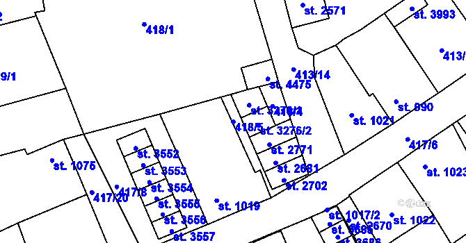 Parcela st. 418/5 v KÚ Aš, Katastrální mapa