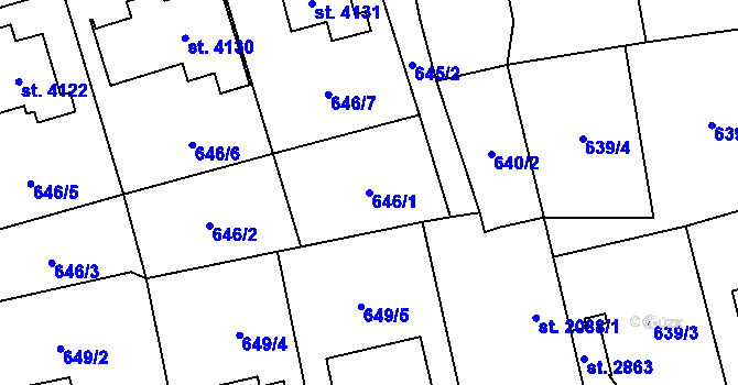 Parcela st. 646/1 v KÚ Aš, Katastrální mapa