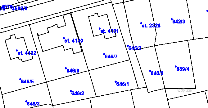 Parcela st. 646/7 v KÚ Aš, Katastrální mapa