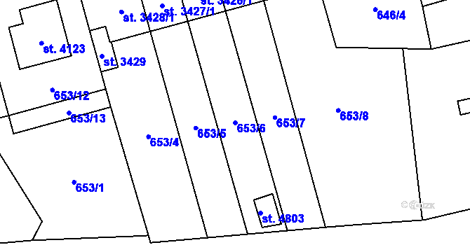 Parcela st. 653/6 v KÚ Aš, Katastrální mapa