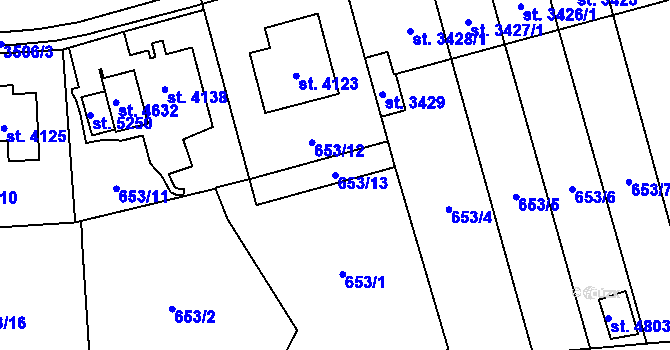 Parcela st. 653/13 v KÚ Aš, Katastrální mapa