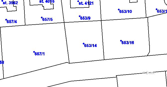 Parcela st. 653/14 v KÚ Aš, Katastrální mapa