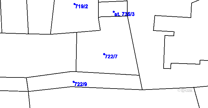 Parcela st. 722/7 v KÚ Aš, Katastrální mapa