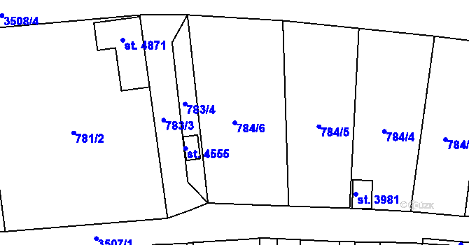 Parcela st. 784/6 v KÚ Aš, Katastrální mapa