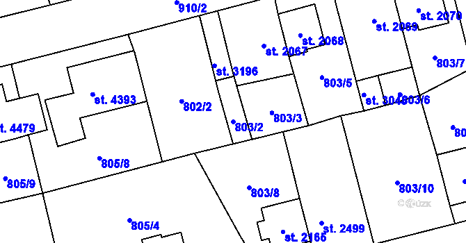Parcela st. 803/2 v KÚ Aš, Katastrální mapa