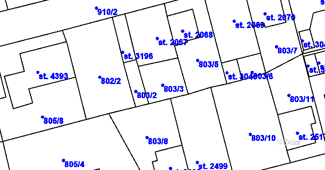 Parcela st. 803/3 v KÚ Aš, Katastrální mapa