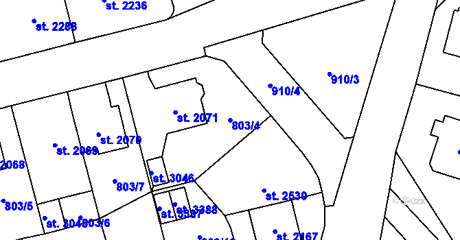 Parcela st. 803/4 v KÚ Aš, Katastrální mapa