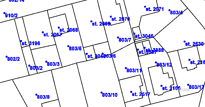 Parcela st. 803/6 v KÚ Aš, Katastrální mapa