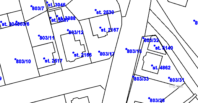 Parcela st. 803/17 v KÚ Aš, Katastrální mapa