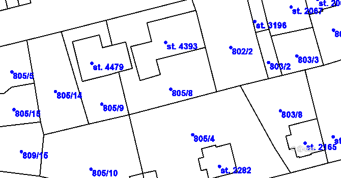 Parcela st. 805/8 v KÚ Aš, Katastrální mapa
