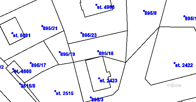 Parcela st. 895/18 v KÚ Aš, Katastrální mapa