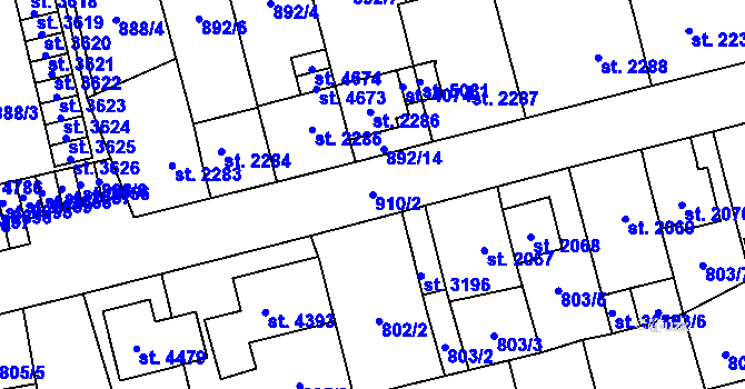 Parcela st. 910/2 v KÚ Aš, Katastrální mapa