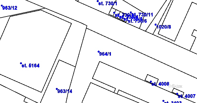 Parcela st. 964/1 v KÚ Aš, Katastrální mapa