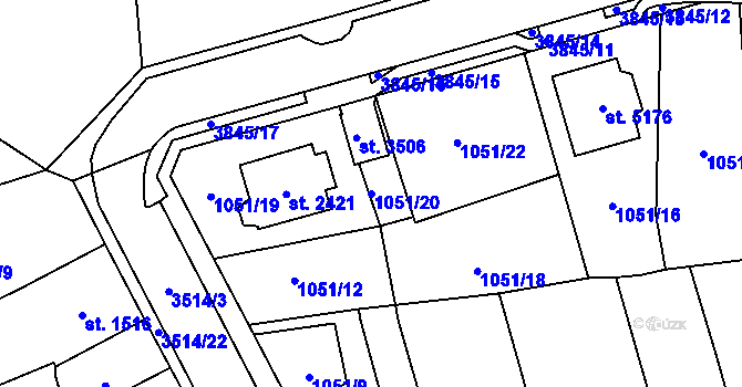 Parcela st. 1051/20 v KÚ Aš, Katastrální mapa