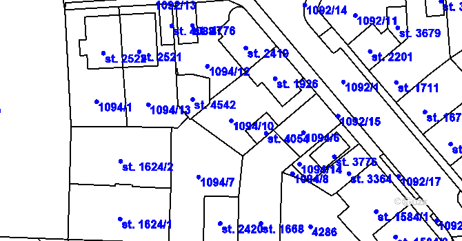 Parcela st. 1094/10 v KÚ Aš, Katastrální mapa
