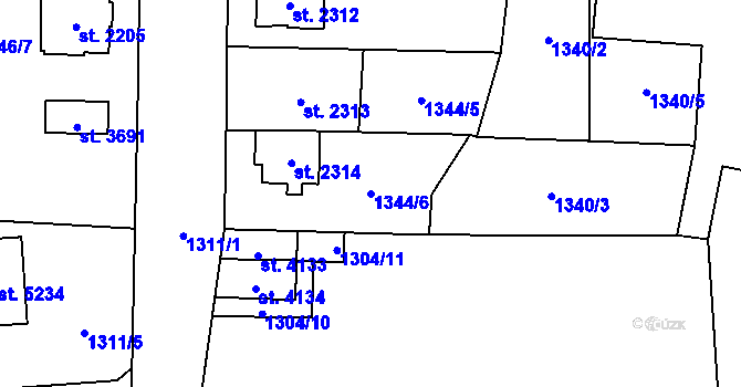 Parcela st. 1344/6 v KÚ Aš, Katastrální mapa
