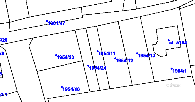 Parcela st. 1954/11 v KÚ Aš, Katastrální mapa