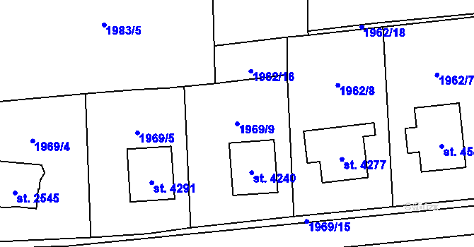 Parcela st. 1969/9 v KÚ Aš, Katastrální mapa
