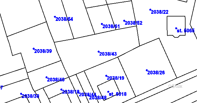 Parcela st. 2038/43 v KÚ Aš, Katastrální mapa