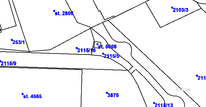 Parcela st. 2115/5 v KÚ Aš, Katastrální mapa