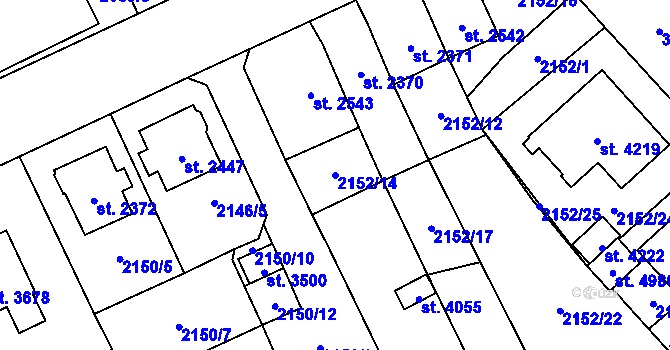 Parcela st. 2152/14 v KÚ Aš, Katastrální mapa