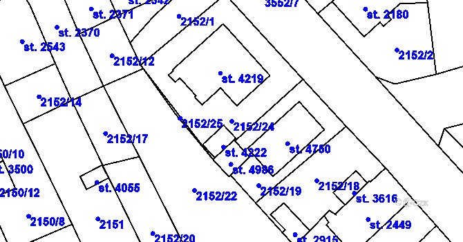 Parcela st. 2152/24 v KÚ Aš, Katastrální mapa