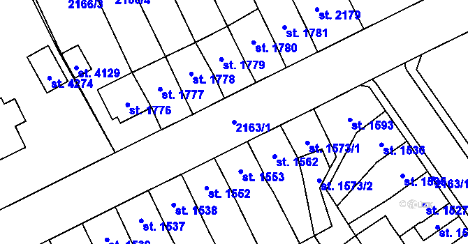 Parcela st. 2163/1 v KÚ Aš, Katastrální mapa