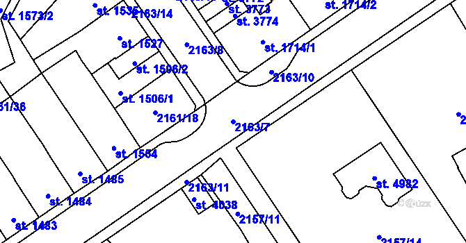 Parcela st. 2163/7 v KÚ Aš, Katastrální mapa