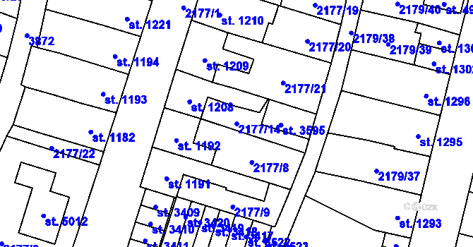 Parcela st. 2177/14 v KÚ Aš, Katastrální mapa