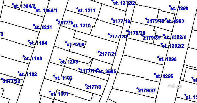 Parcela st. 2177/21 v KÚ Aš, Katastrální mapa