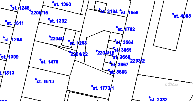 Parcela st. 2204/18 v KÚ Aš, Katastrální mapa
