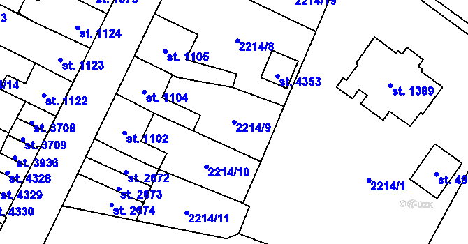 Parcela st. 2214/9 v KÚ Aš, Katastrální mapa
