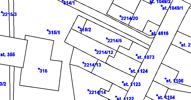 Parcela st. 2214/12 v KÚ Aš, Katastrální mapa