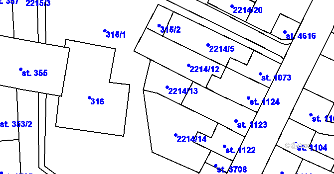 Parcela st. 2214/13 v KÚ Aš, Katastrální mapa