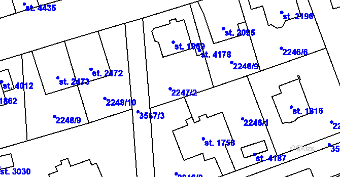Parcela st. 2247/2 v KÚ Aš, Katastrální mapa
