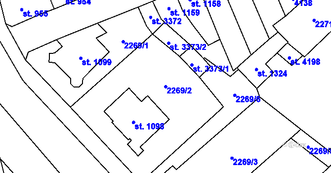 Parcela st. 2269/2 v KÚ Aš, Katastrální mapa