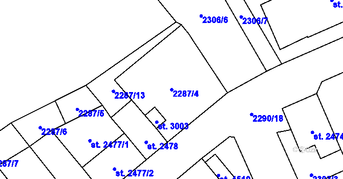 Parcela st. 2287/4 v KÚ Aš, Katastrální mapa