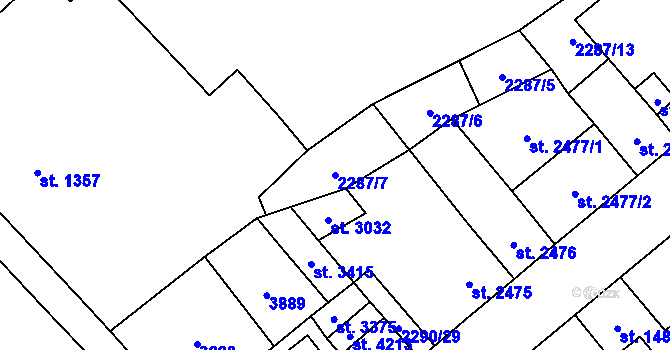 Parcela st. 2287/7 v KÚ Aš, Katastrální mapa